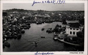 Singapore River Bird's Eye View Real Photo RPPC Vintage Postcard