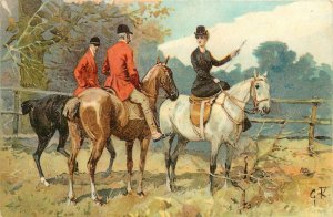PFB Postcard 3027 Fox Hunting Men get Directions from Lady Sidesaddle Signed G.K