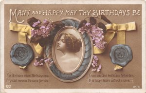 Lot348 greetings postcard women flower birthday uk