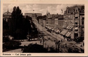 Norway Christiania Carl Johans Gate Oslo Vintage Postcard C082