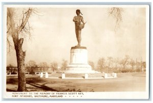 Monvment To The Memory Of Francis Scott Key Baltimore MD RPPC Photo Postcard