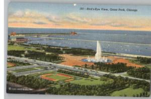 Linen Postcard~Bird's Eye View..Grant Park~Chicago,IL