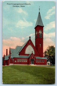 Gardner Massachusetts Postcard First Congregational Church Building 1932 Vintage