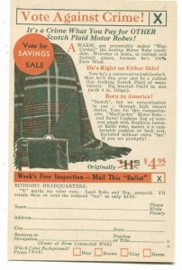 Advertising Postcard New Process Co Warren PA Scotch Plaid Motor Robes