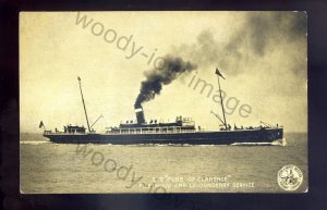 f2297 - L&NW Railway Ferry - Duke of Clarence (Fleetwood/Londonderry) - postcard