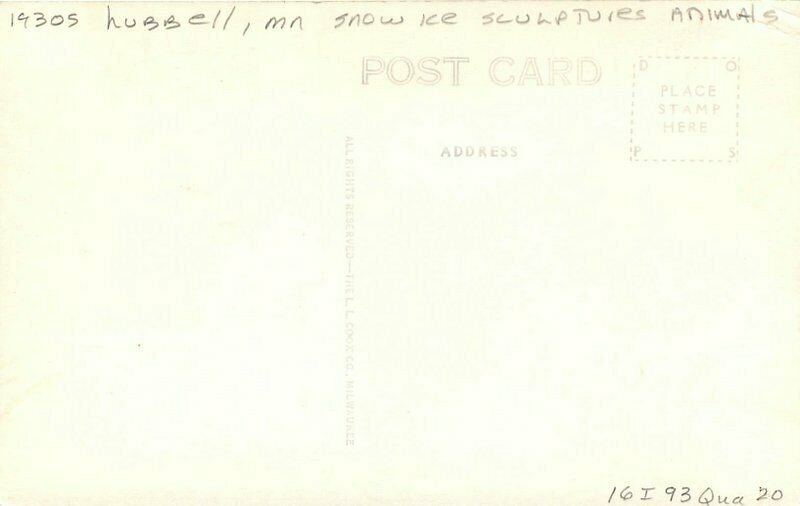 1930s Hubbell Michigan Snow Ice Sculptures Animals #B-8 Postcard RPPC 11105
