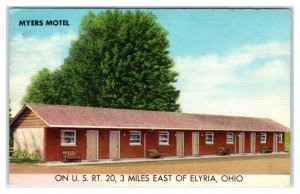 ELYRIA, OH Ohio ~ Roadside MYERS MOTEL 1955 Linen Lorain County Postcard