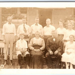 c1910s Group Family Outdoors RPPC House Real Photo Men L.A.D Cary Newman A173