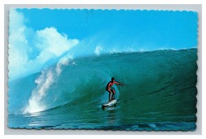 Vintage 1960's Postcard Surfing Giant Wave in on of Oahu's Beaches Hawaii