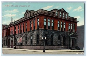 1911 City Hall Building Street View Freeport Illinois IL Antique Postcard