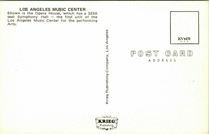 Pavilion Los Angeles Music Center Opera House Symphony Hall VTG Postcard UNP 