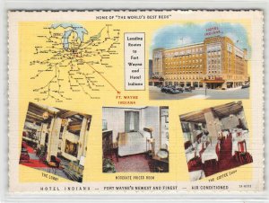 HOTEL INDIANA Fort Wayne, IN Interiors Roadside c1930s Linen Vintage Postcard