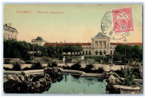 c1910 Pond Garden Road Building Državni Kolodvor Zagreb Croatia Postcard