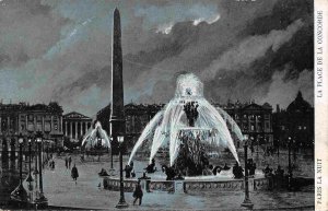 La Place de la Concorde Paris Night Nuit France 1910c Tuck postcard