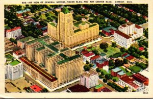 Michigan Detroit Aerial View Of General Motors Fisher Building and Art Center...