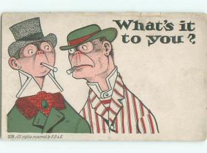 Pre-Linen Comic MEN SMOKING CIGARS AB9363