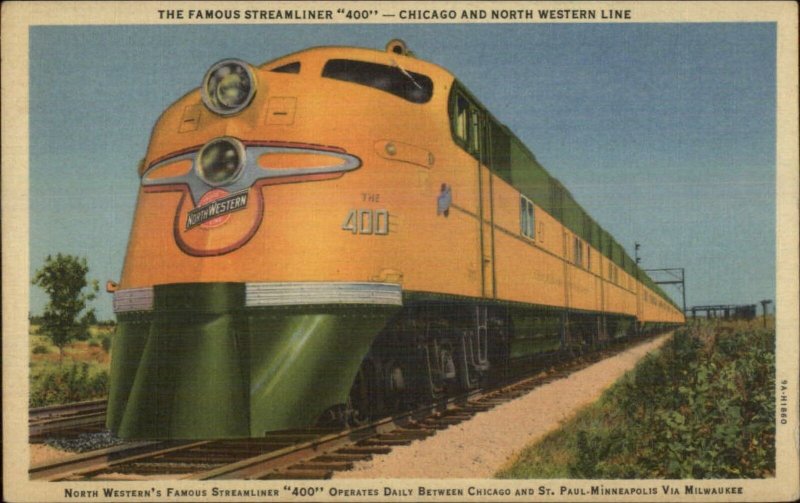 Chicago Northwestern Line RR Train Streamliner 400 Unused Linen Postcard