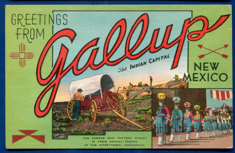 Greetings Gallup New Mexico nm large letters letter linen postcard #2