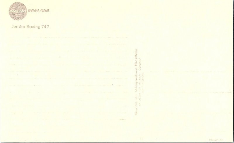 Vintage Pan Am Boeing 747 Airplane Mid-Flight Postcard