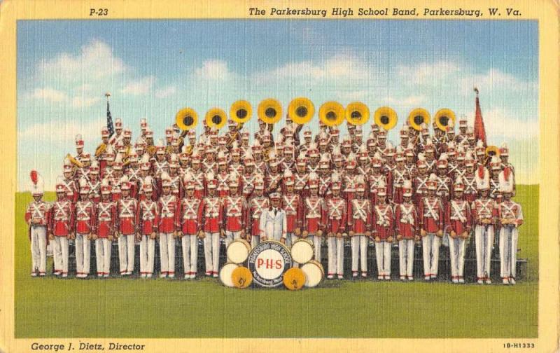 Parkersburg West Virginia High School Band Linen Antique Postcard K60665