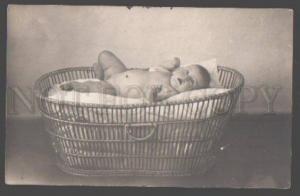 3098318 NUDE Baby BOY in Basket Vintage REAL PHOTO