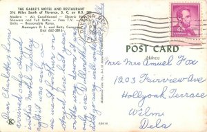 Florence South Carolina Gable's Motel and Bar-B-Q Restaurant Postcard JE229951