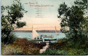 1910s Boat Landing Springfield Lake Akron Ohio Postcard