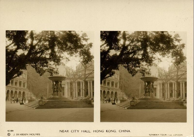 china, HONG KONG, Near City Hall (1900s) Sunbeam Stereo Card, Dearden Holmes