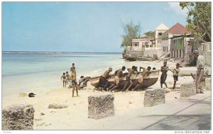 Natives Hauling up Fishing Boat, Barbados, West Indies, 1960-70s