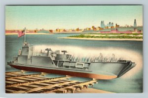 Kansas City MO-Missouri, Ocean Going Vessel For Navy, Shipyard, Linen Postcard
