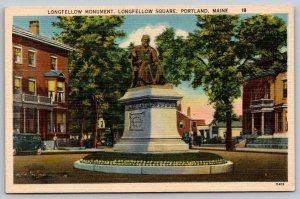 Longfellow Monument - Portland, Maine - Postcard