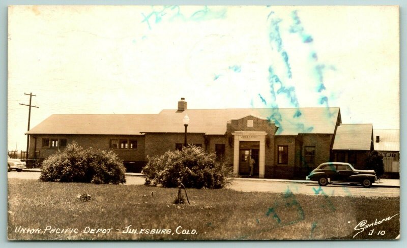 Julesburg CO Old-Fashioned Hand Water Pump~Union Pacific Railway Depot RPPC 1954