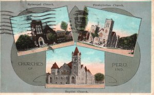 Vintage Postcard 1924 Episcopal Church Presbyterian Baptist Church Peru Indiana