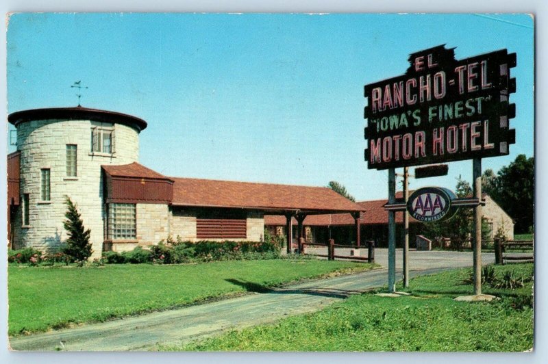 Davenport Iowa IA Postcard El Rancho-Tel And Restaurant Signage 1952 Vintage