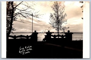 K50/ Spirit Lake Iowa RPPC Postcard c1940s Log Cabin Sunset  243
