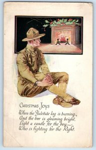 Christmas Postcard Solider Fireplace With Holly Berries East Orange New Jersey