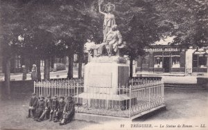 Children at Treguier Statue Pharmacy Chemist Old French Postcard