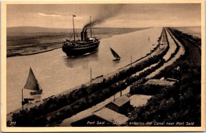 Egypt Port Said Steamer Entering Canal Vintage Postcard  C011