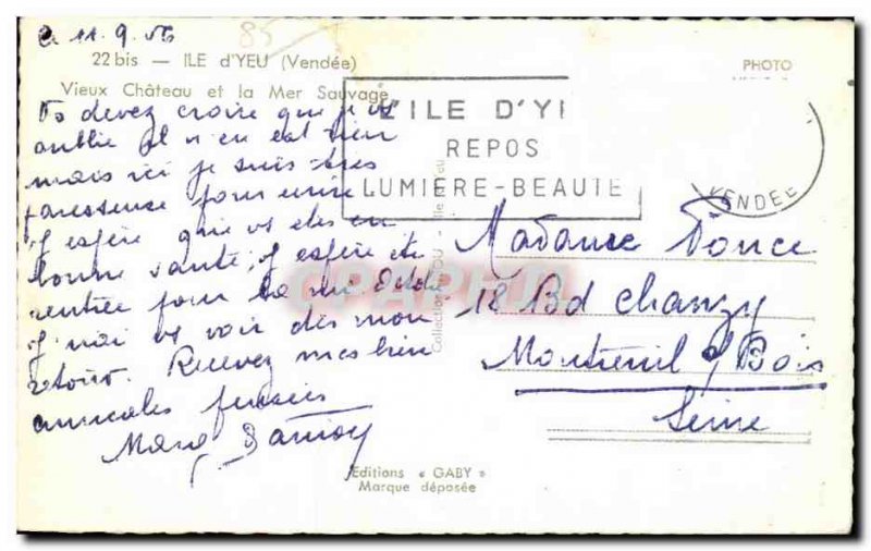 Old Postcard Île d'Yeu Vieaux Chateau and the Savage Sea