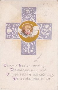 Easter Greetings Young Angel With Purple Cross 1922 Signed Clapsaddle