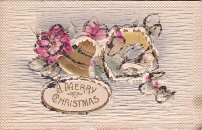 Christmas Landscape Scene With Bells and Flowers