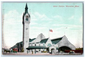 Worcester Massachusetts MA Postcard Union Station Exterior c1909 Vintage Antique