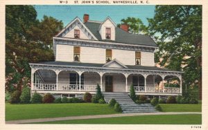 Vintage Postcard 1920's View of St. John's School Waynesville North Carolina NC