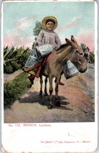 Lechero The Milkman on Horseback Vintage Mexico Postcard