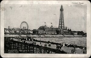 Blackpool Lancashire Pier Tower Ferris Wheel TIN Metal CUNARD Vintage Postcard