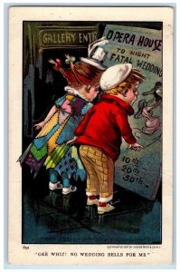 c1910's Children Opera House No Wedding Bells For Me Unposted Antique Postcard