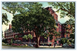 Savannah Georgia GA Postcard Hotel De Soto Exterior Roadside c1940's Cars Trees