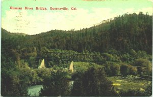 Russian River Railroad Bridge Guerneville California CA 1916 DB Postcard C12