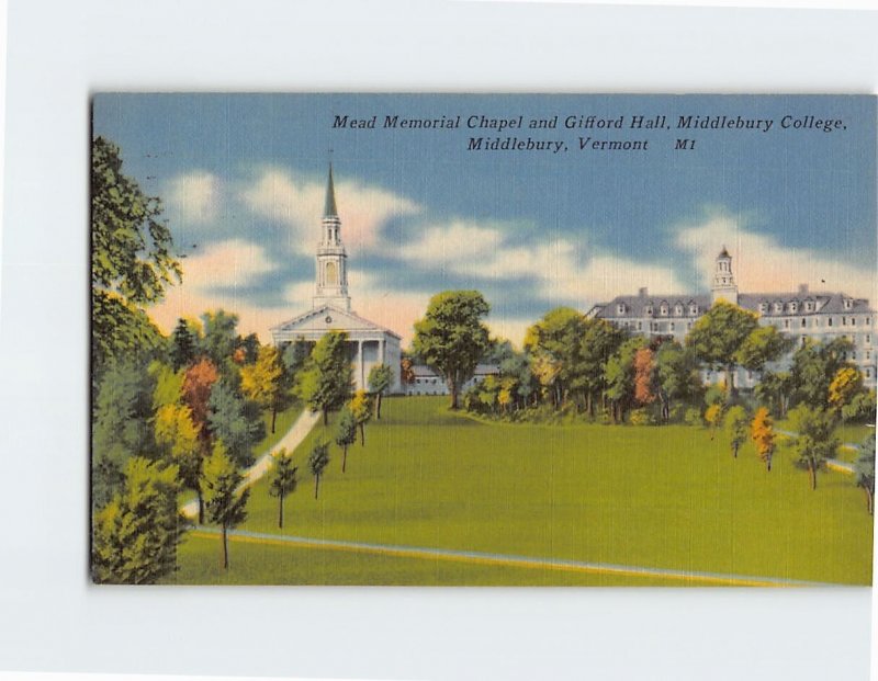 Postcard Mead Memorial Chapel and Gifford Hall, Middlebury College, Vermont