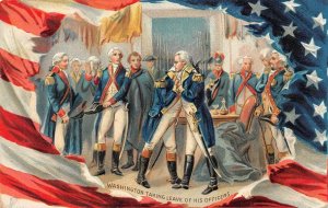 PRESIDENT WASHINGTON LEAVE OF OFFICERS FLAG EMBOSSED PATRIOTIC POSTCARD 1909